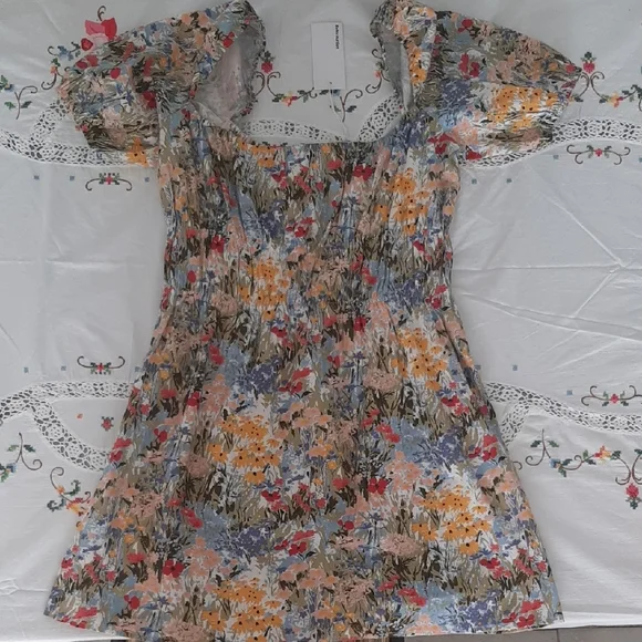 NWT💐REFORMATION💐CUTE Multicolor COTTON Floral Off-Shoulder Mini Dress Sz M - Picture 11 of 13